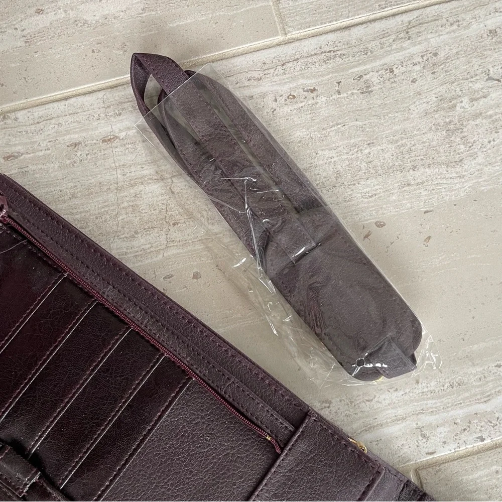 Vintage Burgundy leather vertical organizer briefcase satchel shoulder strap